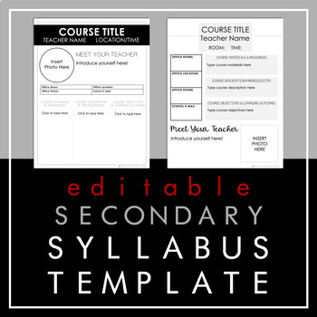 Preview of Middle School Syllabus/High School Syllabus Templates- 4 Versions (Editable)