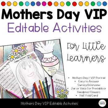 Preview of Mothers Day VIP Craft & Activities - Editable Portrait Interview Flowers Card