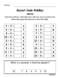 Secret Code Math Riddles (Addition & Subtraction) Set 3