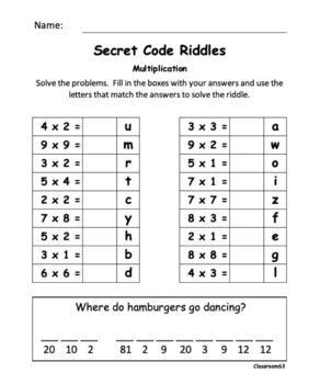 Crack the Code Fall Riddles Secret Code Worksheets ~Digital Download~