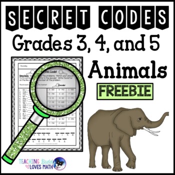 Preview of Secret Code Math Worksheets Animals 3rd Grade 4th Grade 5th Grade