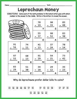 secret code saint patrick s day math riddle worksheets by puzzles to print