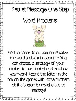 Preview of Secret Message One Step Word Problems