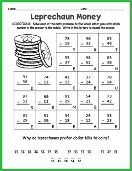 secret message st patrick s day math riddle worksheets by puzzles to print