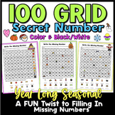 Secret Number 100's Grid Fill In the Missing Number with a Twist!