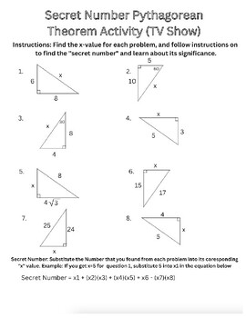 Preview of Secret Number Activity: Pythagorean Theorem