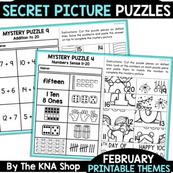 Preview of Secret Puzzle Pictures Teen Numbers 1-10 Addition to 20 Beginning Sounds 