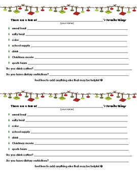 Secret Santa Info Sheet ~ Excel Templates