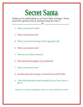 Secret Santa Form by Colley's Classroom Creations | TpT