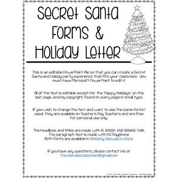 Secret Santa Forms | Holiday Letter to Parents by The Colorado Classroom