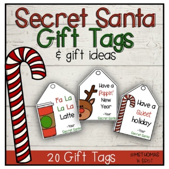Preview of Secret Santa Gift Tags and 20 Gift Ideas