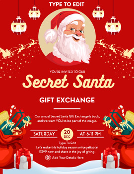 Preview of Secret Santa Gifts & Holiday Flyers 4 Fully Customize your Flyer Ready to Edit!