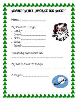 Secret Santa Information Sheet by Diane Ireland | TpT