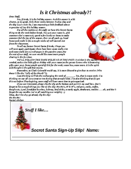 Secret Santa Letter for Staff by Casey South | Teachers Pay Teachers