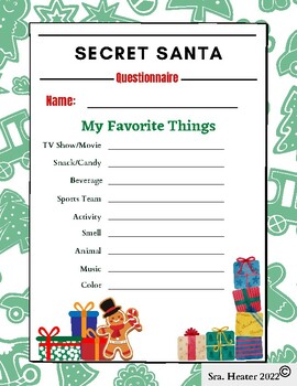 Secret Santa Questionnaire, Bilingual Spanish and English by Sra Heater