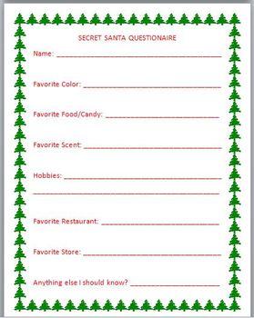 Preview of Secret Santa Questionnaire FREEBIE! A MUST HAVE if you participate!