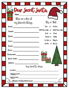 Preview of Secret Santa Questionnaire for Teachers and Staff