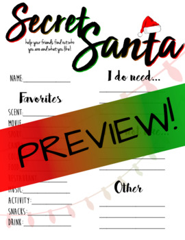 Preview of Secret Santa Worksheet