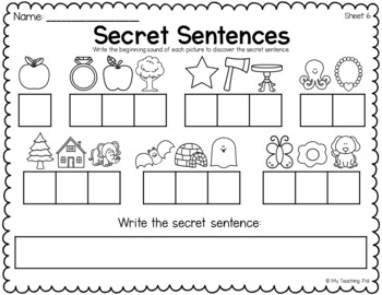 secret sentences worksheets cvc and sight words