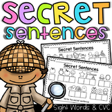 Secret Sentences Worksheets - CVC and Sight Words