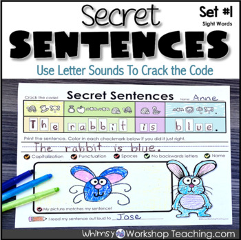 Preview of Secret Sentences 1 : Sentence Writing Practice Worksheets Kindergarten and 1st