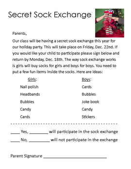 Preview of Secret Sock Exchange Parent Note
