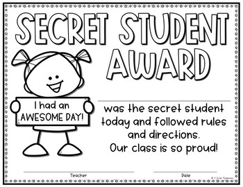 Secret Student Awards FREE by 1st Grade Pandamania TPT