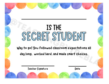 Secret Student Certificate by TeachingWithTrebla TPT