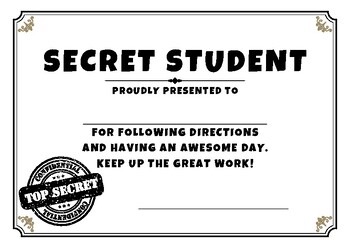 Secret Student Certificate by Lauren Phillips Designs TPT