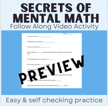 Preview of Secrets of Mental Math Video Follow Along Worksheet