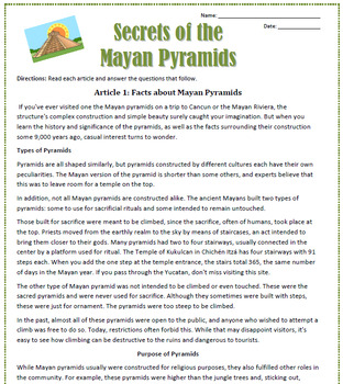 Preview of Secrets of the Mayan Pyramids: Spanish Reading Activities & Sub Plan