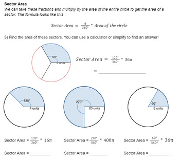 Preview of Sector Area of Circles Worksheets