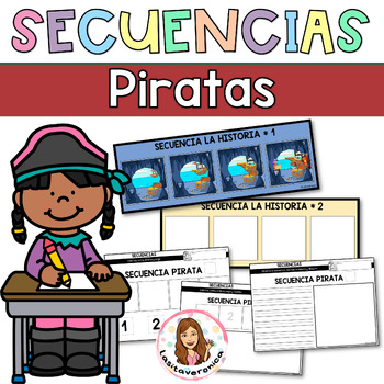 Preview of Secuencia historias Piratas / Sequencing Stories. Pirates. Writing. Spanish