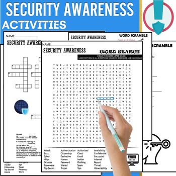 Preview of Security Awareness Vocabulary ACTIVITIES,Word Scramble,Crossword & Wordsearch