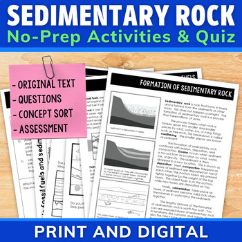 Preview of Sedimentary Rock Formation and Fossil Fuels Science Reading Passage & Questions