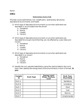 Preview of Sedimentary Rock Multiple Choice Test
