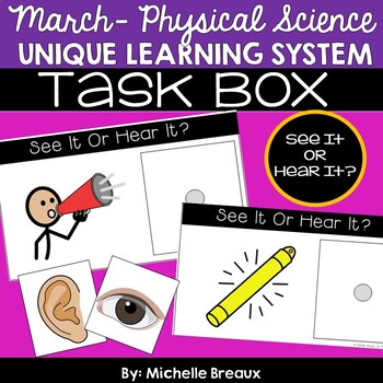 Preview of See It Or Hear It-- March Unique Learning System Task Cards & Worksheets