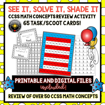Preview of CCSS Math Concepts Review Activity. 68 Task Cards. See, Solve and Shade Fun.