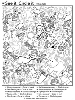 see it circle it jungle animals an i spy themed worksheet