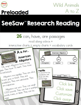 SeeSaw™ Research Reading Wild Animals A to Z Distance Learning by Jayne  Gammons