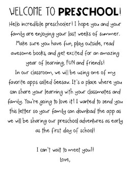 Seesaw Welcome Letter by Keeping It Elementary | TPT