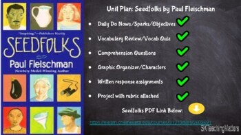 Preview of SEEDFOLKS:  Lesson Plans with Exit Slips, Vocabulary, Written Response, Project