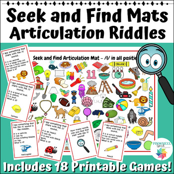 Preview of Seek and Find Articulation Mats Printable I Spy Guessing Games Speech Therapy