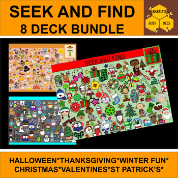 Preview of Seek and Find Brain Break Bundle Boom Cards Holiday 8 Decks