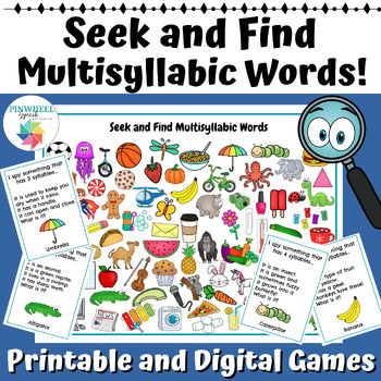 Preview of Seek and Find Multisyllabic Words 2, 3, 4 syllable words Riddles Speech Therapy