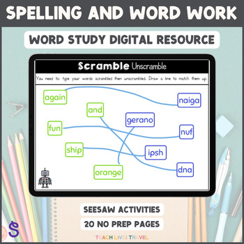 Preview of Spelling & Word Work | Seesaw Activities | 20 No Prep Pages | Online Learning