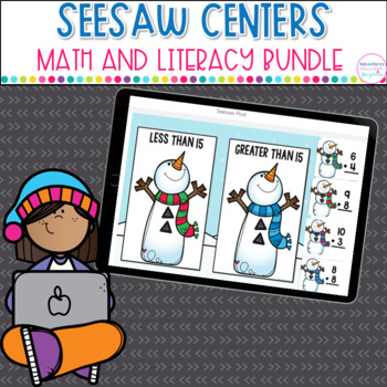 Preview of First Grade Math and Literacy Centers Bundle 2 Seesaw™ Digital Center Activities