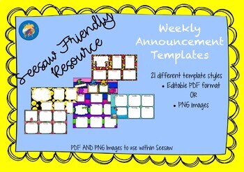 Preview of Seesaw Friendly Weekly Announcement Template Pack with PRELOADED Links