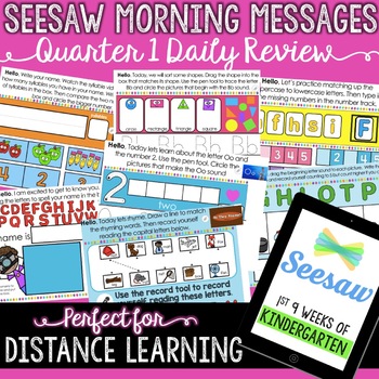 Preview of Seesaw Morning Messages Kindergarten Quarter 1 Distance Learning