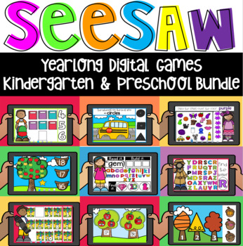Preview of Seesaw Preschool and Kindergarten MEGA ELA , Math and Science Growing Bundle